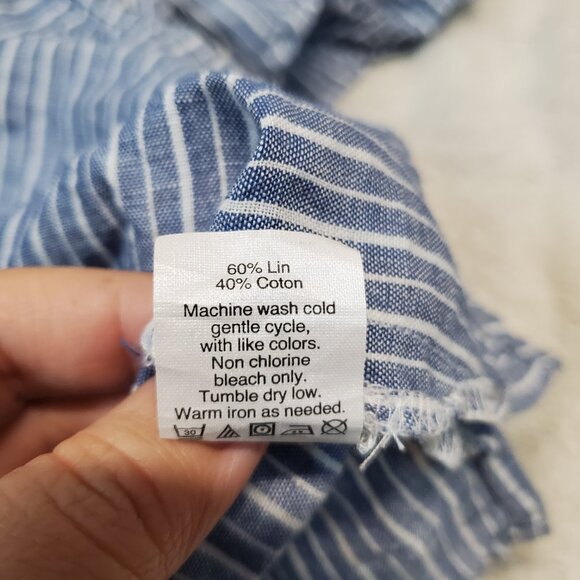 J. Crew Blue White Striped Ruffle Romantic Linen Blend Cold Shoulder Shirt Top 4 - Picture 6 of 6